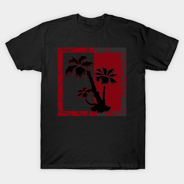 Red Grey Silhouette Palm Tree T-Shirt by Looly Elzayat